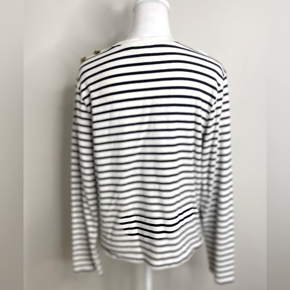 H&M Striped Black and White Classic Basic Long Sleeve Top w Gold Buttons Size L - Picture 4 of 8